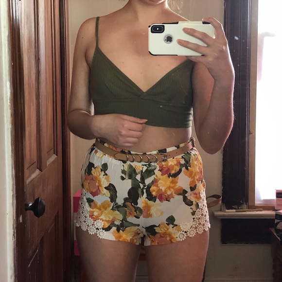 Army Green Ribbed Bralette Crop Top - Picture 2 of 2